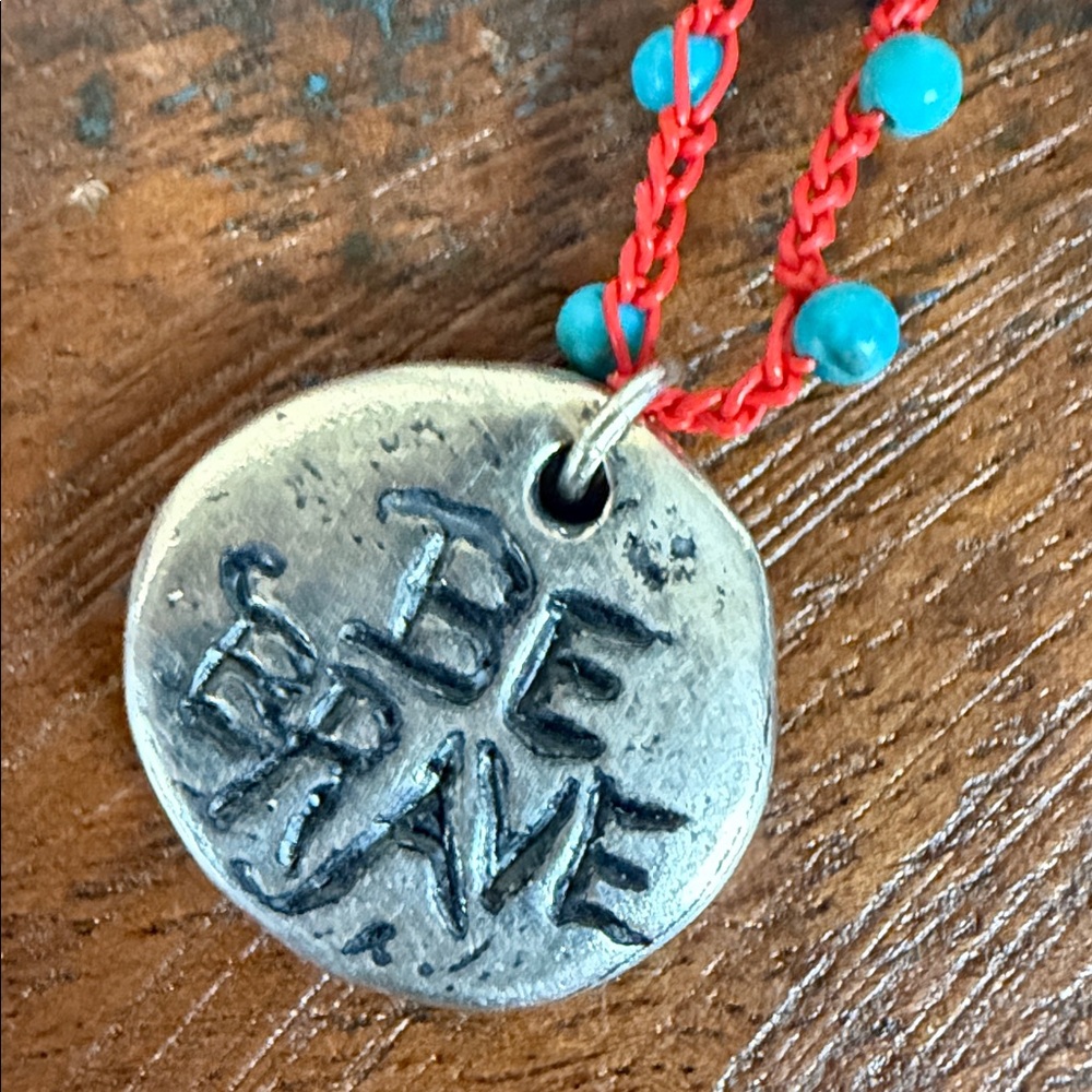 Boho Red Cord Necklace with Turquoise Beads and Sun Medallion - Picture 5 of 6